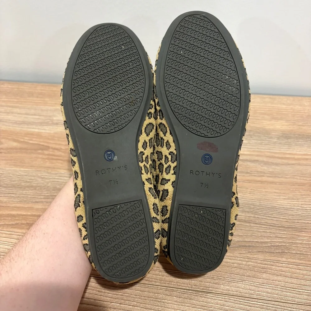 Rothy's The Loafer Leopard Print Flat Shoes Women Tan Black Size 7.5 Knit Animal